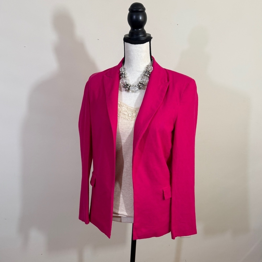 Blazer sz sm beautiful bright pink linen & viscose open front fully lined